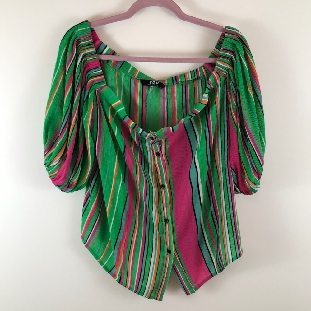 TOV Los Angeles Striped Guaze Off Shoulder Top Size 42/Large